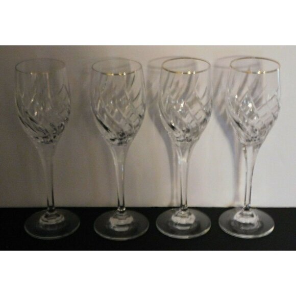 Mikasa Preview Gold Crystal Wine Goblets Set Of 4 Elegant Stemware Gold Trim - Picture 7 of 12
